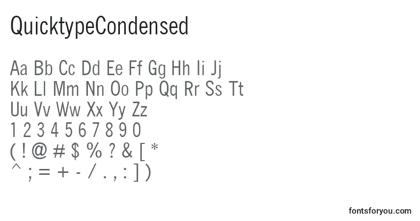A fonte QuicktypeCondensed – alfabeto, números, caracteres especiais