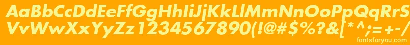 FuturaLtBoldOblique-fontti – keltaiset fontit oranssilla taustalla