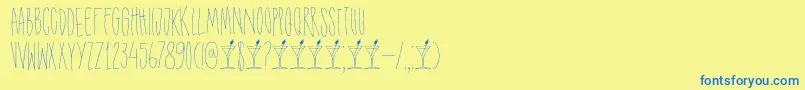 DkShakenNotStirredフォントについての詳細 フォントDkShakenNotStirred – 青い文字が黄色の背景にあります。