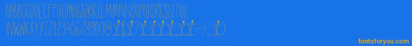 DkShakenNotStirredフォントについての詳細 フォントDkShakenNotStirred – オレンジ色の文字が青い背景にあります。