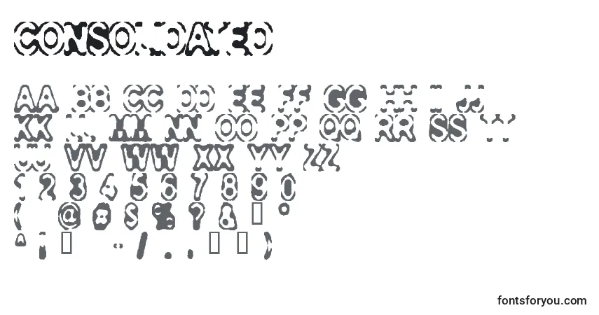 A fonte Consolidated – alfabeto, números, caracteres especiais