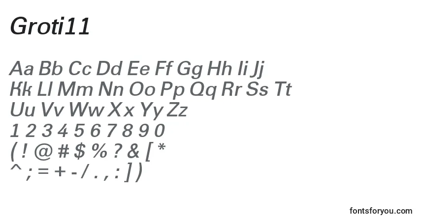 A fonte Groti11 – alfabeto, números, caracteres especiais