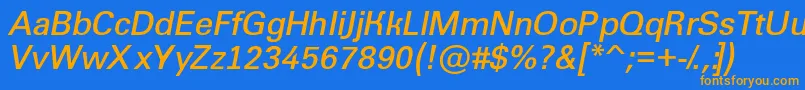 フォントGroti11 – オレンジ色の文字が青い背景にあります。