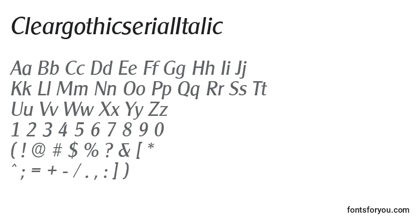 Czcionka CleargothicserialItalic – alfabet, cyfry, specjalne znaki