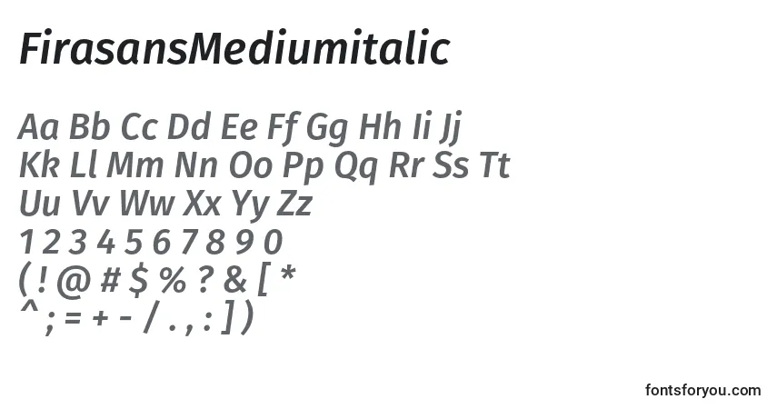 FirasansMediumitalicフォント–アルファベット、数字、特殊文字