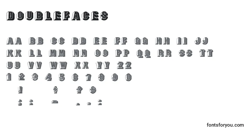 Czcionka Doublefaces – alfabet, cyfry, specjalne znaki