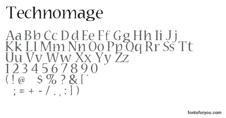 A fonte Technomage – alfabeto, números, caracteres especiais