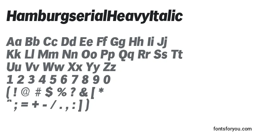 A fonte HamburgserialHeavyItalic – alfabeto, números, caracteres especiais