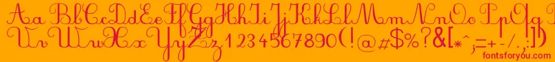 Plumndl-Schriftart – Rote Schriften auf orangefarbenem Hintergrund