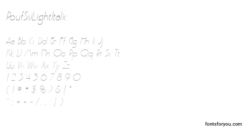 A fonte PoufSsiLightItalic – alfabeto, números, caracteres especiais