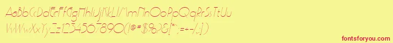 PoufSsiLightItalic-Schriftart – Rote Schriften auf gelbem Hintergrund