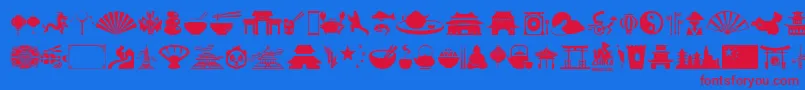 China-Schriftart – Rote Schriften auf blauem Hintergrund