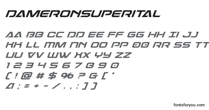 A fonte Dameronsuperital – alfabeto, números, caracteres especiais