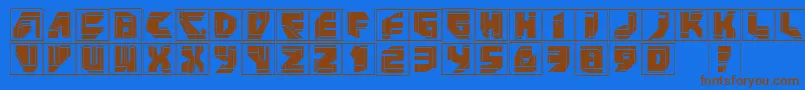フォントNeopanframes – 茶色の文字が青い背景にあります。