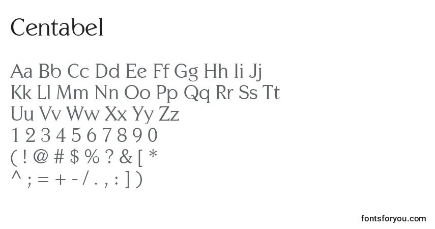 A fonte Centabel – alfabeto, números, caracteres especiais