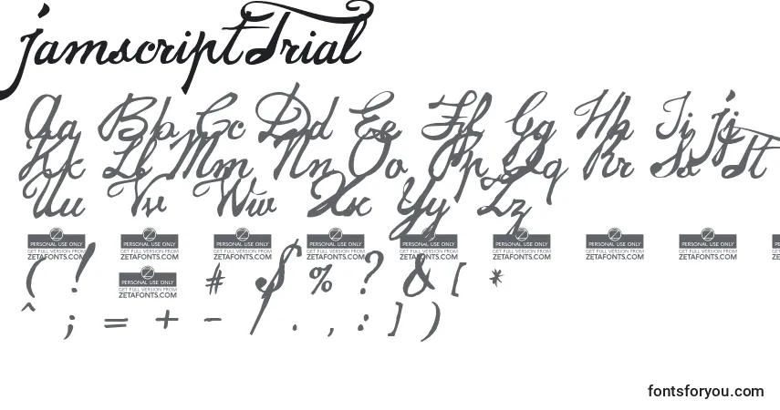 Schriftart JamscriptTrial – Alphabet, Zahlen, spezielle Symbole