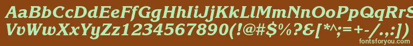 フォントKorinnablackcttItalic – 緑色の文字が茶色の背景にあります。