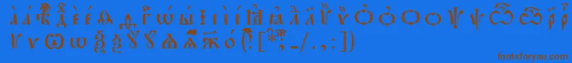 フォントPochaevskIeucsSpacedout – 茶色の文字が青い背景にあります。