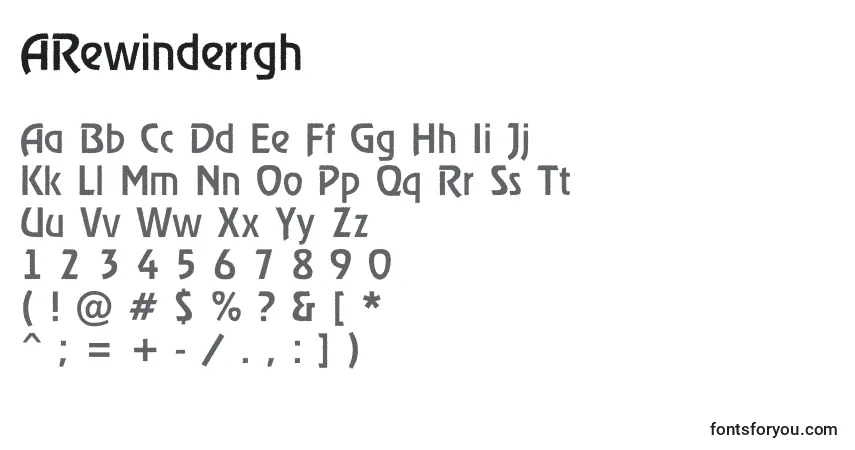 A fonte ARewinderrgh – alfabeto, números, caracteres especiais
