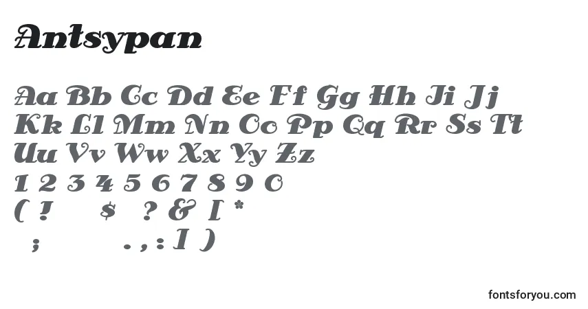A fonte Antsypan – alfabeto, números, caracteres especiais