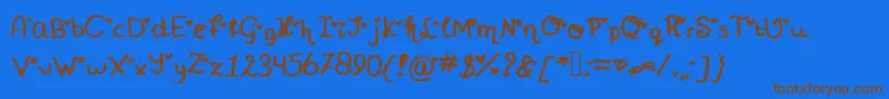フォントMiniheartfont – 茶色の文字が青い背景にあります。