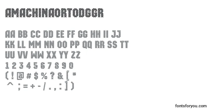 Czcionka AMachinaortodggr – alfabet, cyfry, specjalne znaki