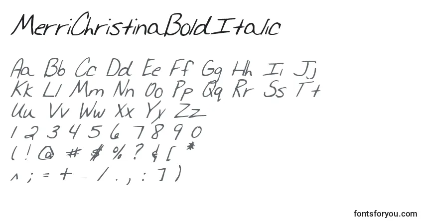 Schriftart MerriChristinaBoldItalic – Alphabet, Zahlen, spezielle Symbole