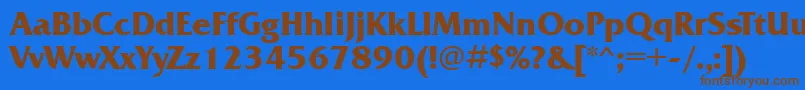 フォントFrizquadrataettBold – 茶色の文字が青い背景にあります。