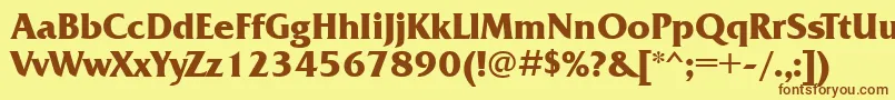 フォントFrizquadrataettBold – 茶色の文字が黄色の背景にあります。