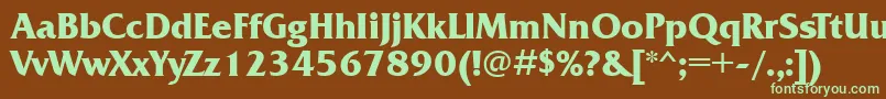 フォントFrizquadrataettBold – 緑色の文字が茶色の背景にあります。