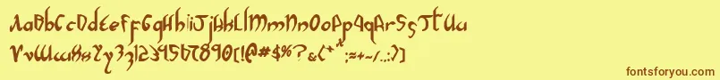 フォントXaphan2b – 茶色の文字が黄色の背景にあります。