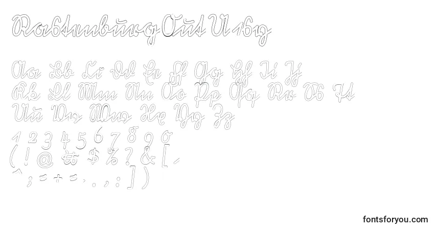 Шрифт RastenburgOutU1sy – алфавит, цифры, специальные символы