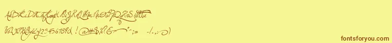 Weitere Informationen zur Jellykawonderlandwine-Schriftart Jellykawonderlandwine-Schriftart – Braune Schriften auf gelbem Hintergrund