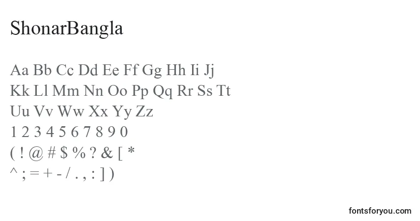 A fonte ShonarBangla – alfabeto, números, caracteres especiais