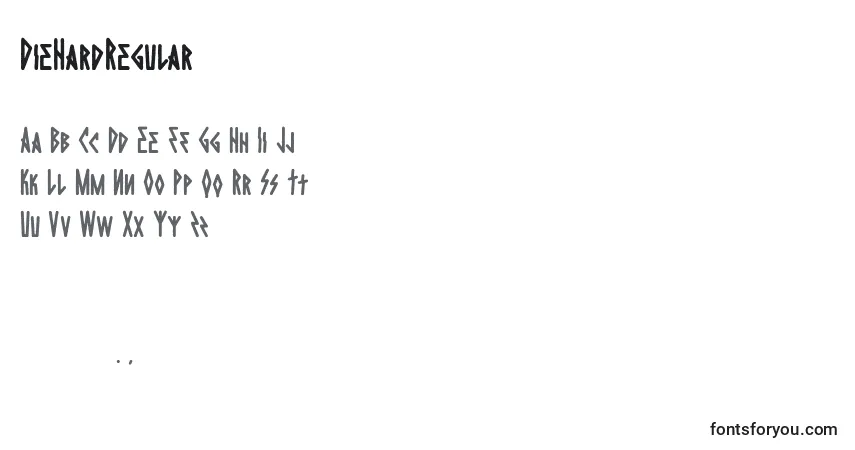 A fonte DieHardRegular (102865) – alfabeto, números, caracteres especiais
