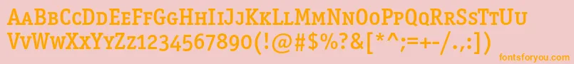 フォントOfficinaserifmediumscc – オレンジの文字がピンクの背景にあります。