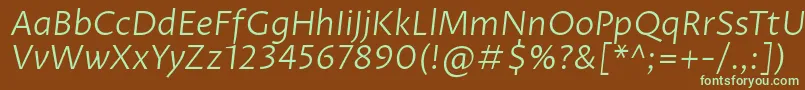 ProzalibreLightitalic-fontti – vihreät fontit ruskealla taustalla