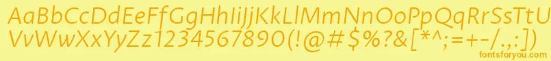 ProzalibreLightitalic-Schriftart – Orangefarbene Schriften auf gelbem Hintergrund