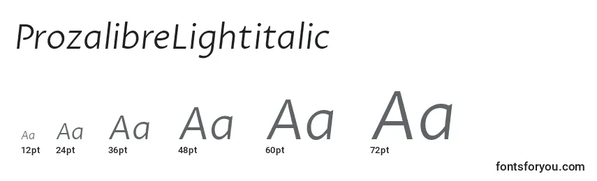 Размеры шрифта ProzalibreLightitalic