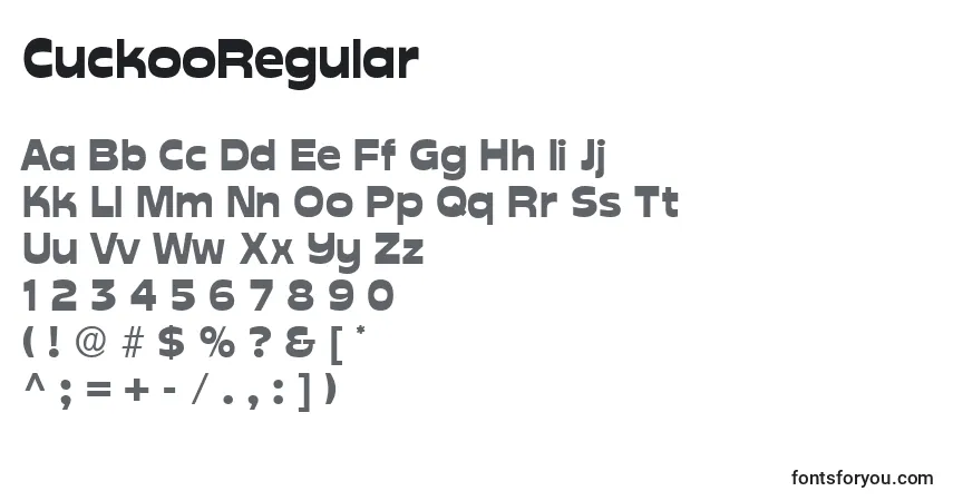 A fonte CuckooRegular – alfabeto, números, caracteres especiais