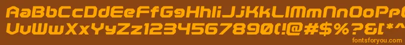 フォントPolenticalNeonBoldItalic – オレンジ色の文字が茶色の背景にあります。