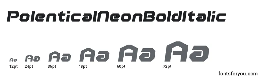 Размеры шрифта PolenticalNeonBoldItalic