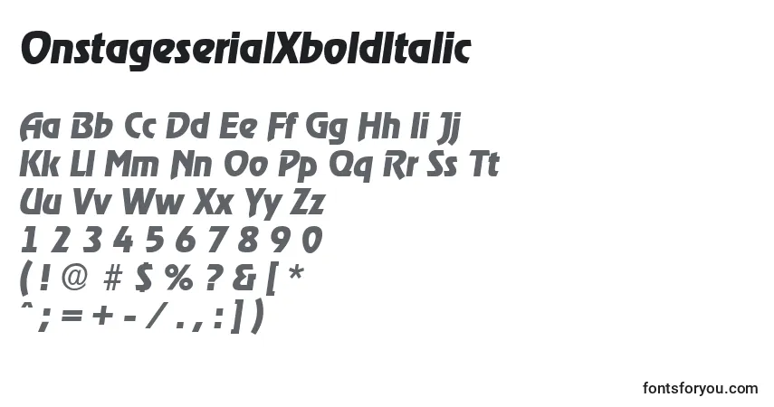 OnstageserialXboldItalicフォント–アルファベット、数字、特殊文字