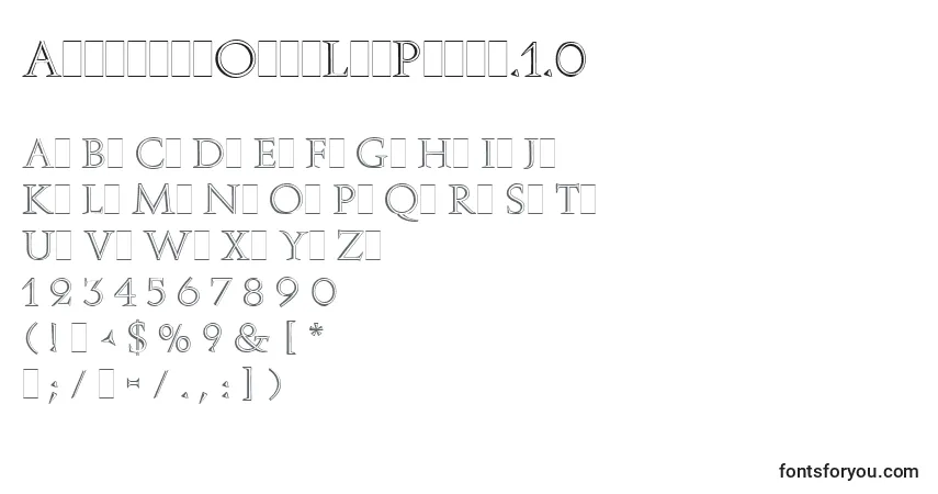 Czcionka AugusteaOpenLetPlain.1.0 – alfabet, cyfry, specjalne znaki