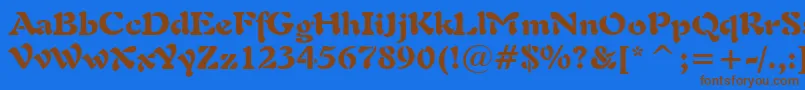 フォントFreeform721BlackBt – 茶色の文字が青い背景にあります。