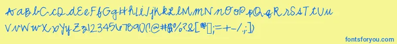 フォントMwcurly – 青い文字が黄色の背景にあります。