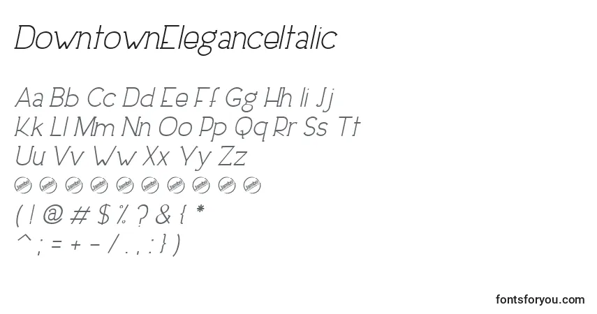 Czcionka DowntownEleganceItalic – alfabet, cyfry, specjalne znaki
