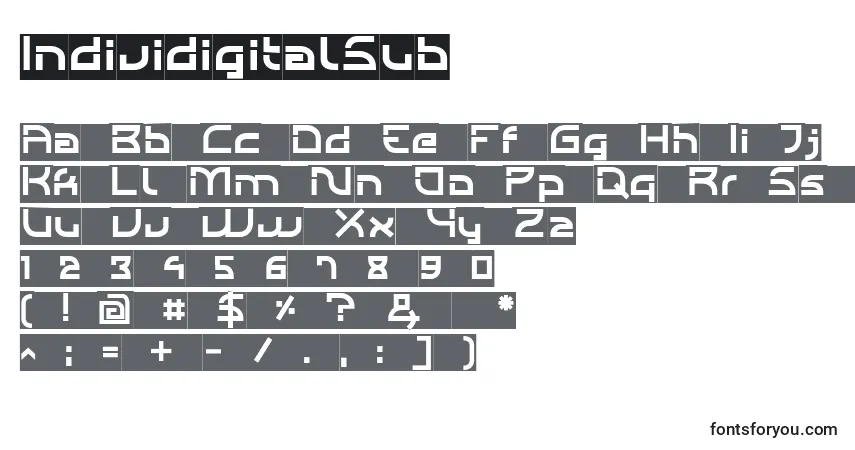 Czcionka IndividigitalSub – alfabet, cyfry, specjalne znaki