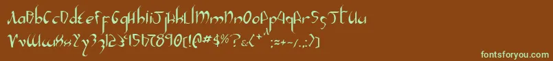 フォントXaphan2 – 緑色の文字が茶色の背景にあります。