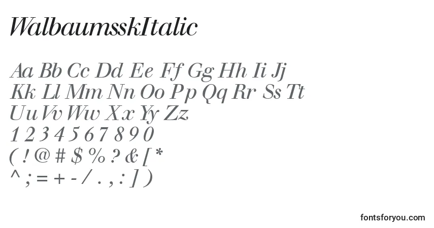 Шрифт WalbaumsskItalic – алфавит, цифры, специальные символы